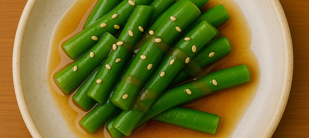 Green bean goma-ae featured in plant-based bento recipes - Paiola