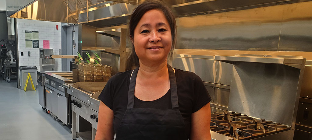 Paiola - Chef Charisse ready to cook plant-based goodness in our commercial kitchen.